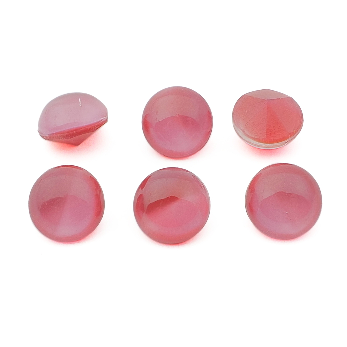 Lot (6) Vintage Czech pink moonglow domed glass rhinestones 10mm