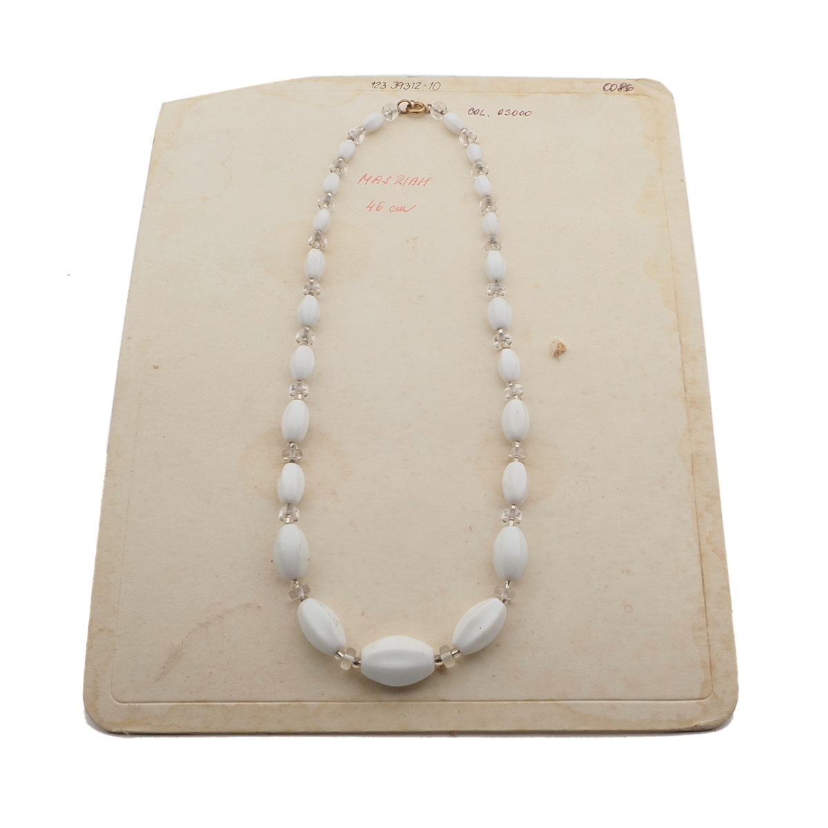 Czech vintage necklace white oval melon crystal rondelle glass beads