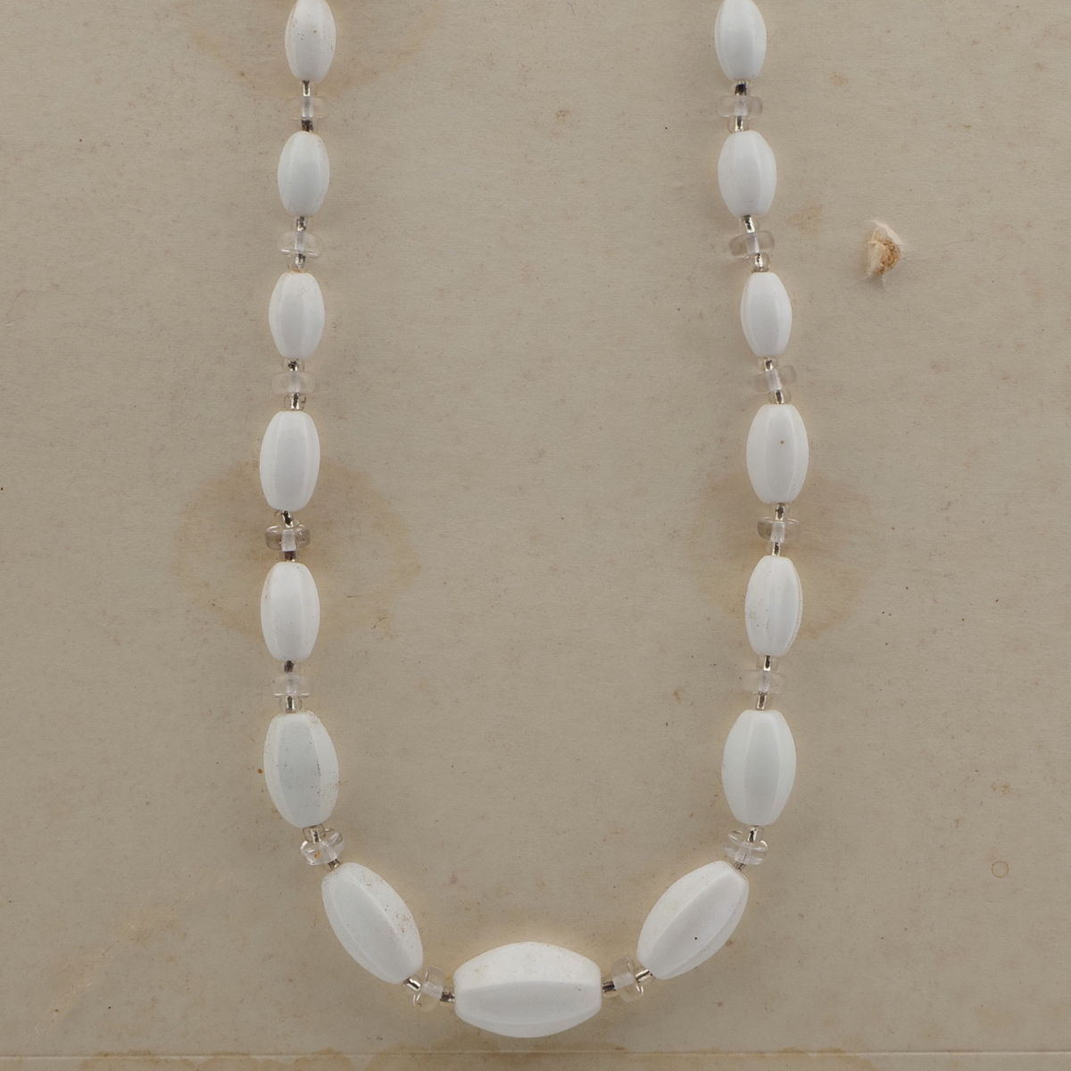 Czech vintage necklace white oval melon crystal rondelle glass beads