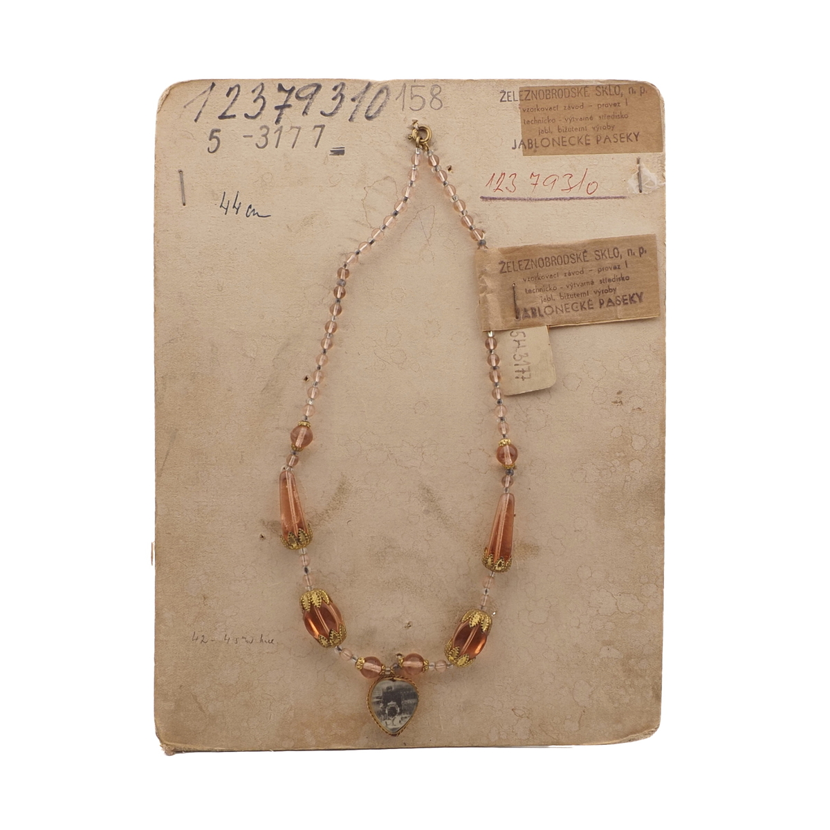 Czech vintage souvenir pendant necklace pink glass beads