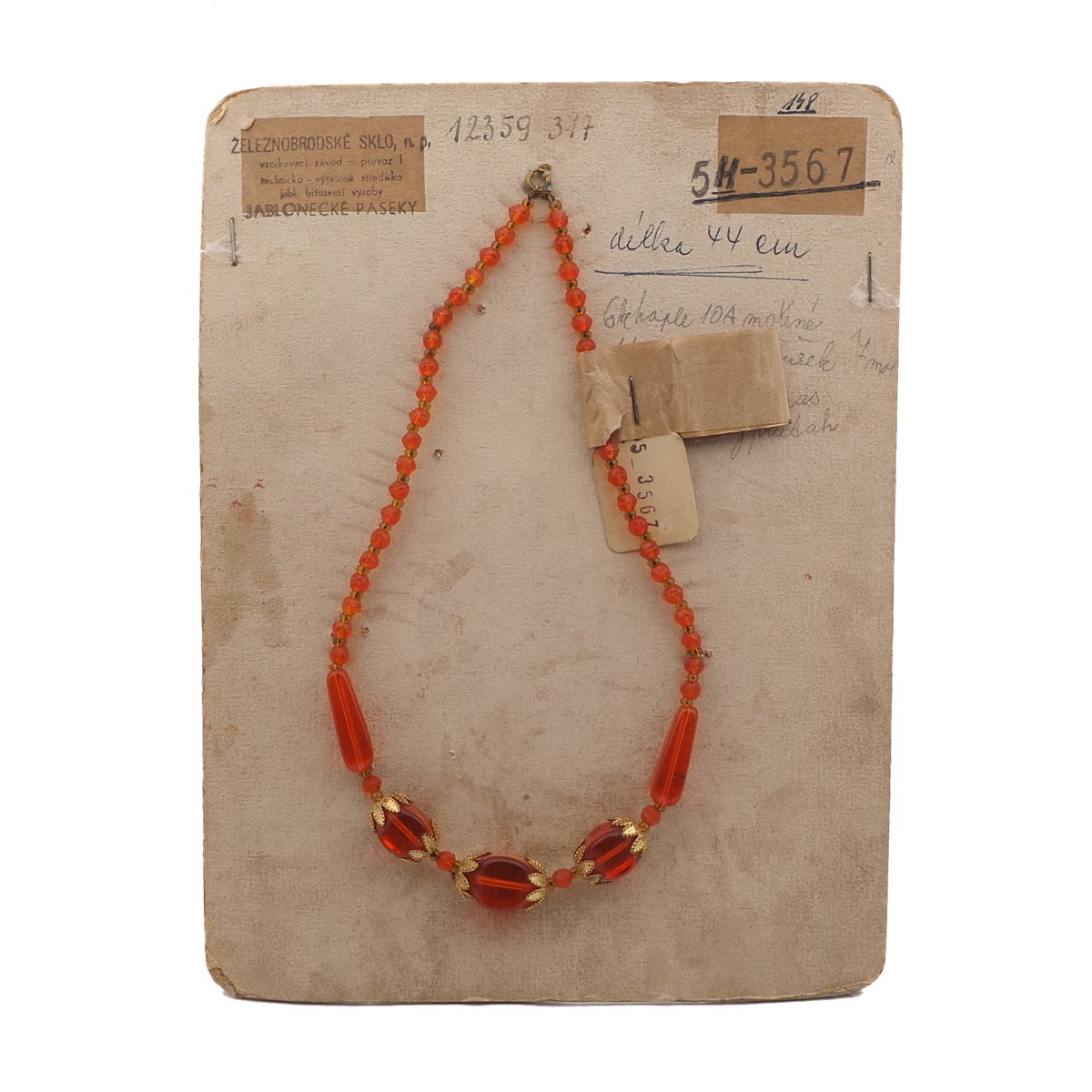 Czech vintage necklace orange English cut teardrop oval glass beads
