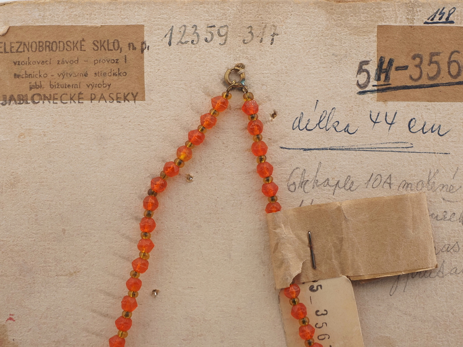 Czech vintage necklace orange English cut teardrop oval glass beads