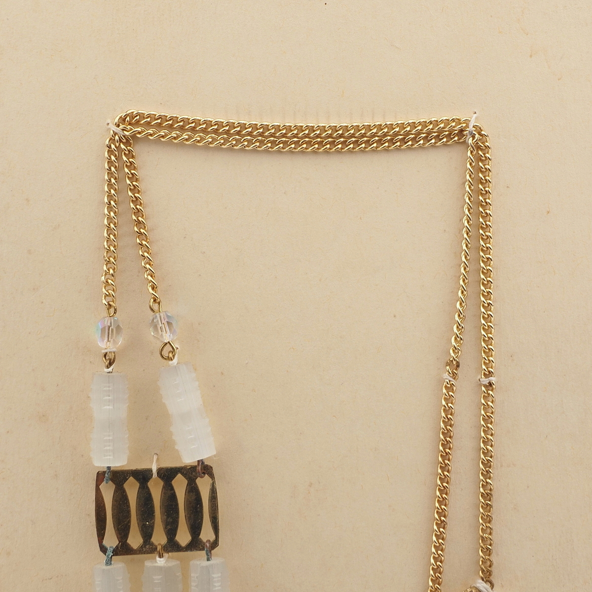 Czech vintage gold chain pendant necklace frost satin atlas glass beads
