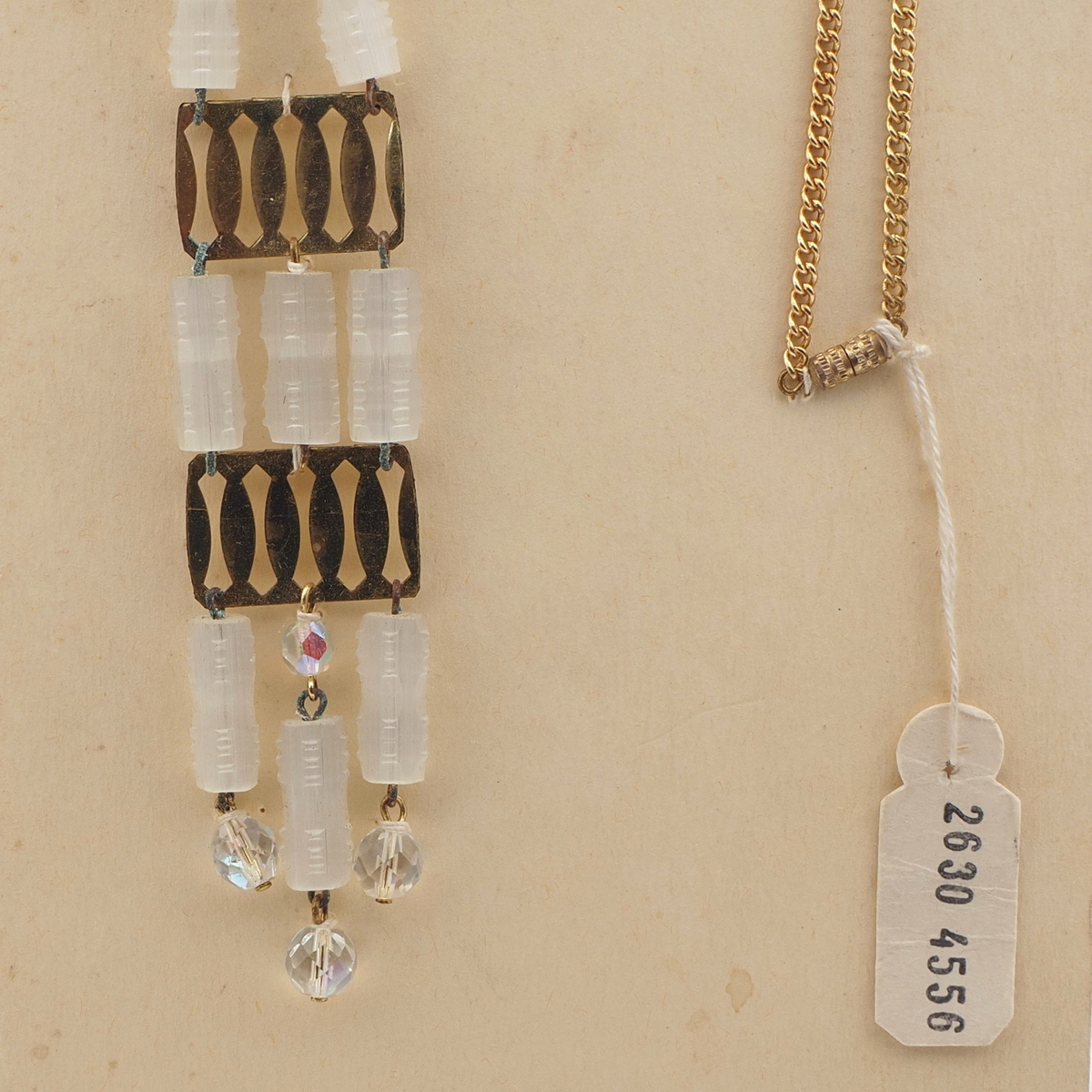 Czech vintage gold chain pendant necklace frost satin atlas glass beads