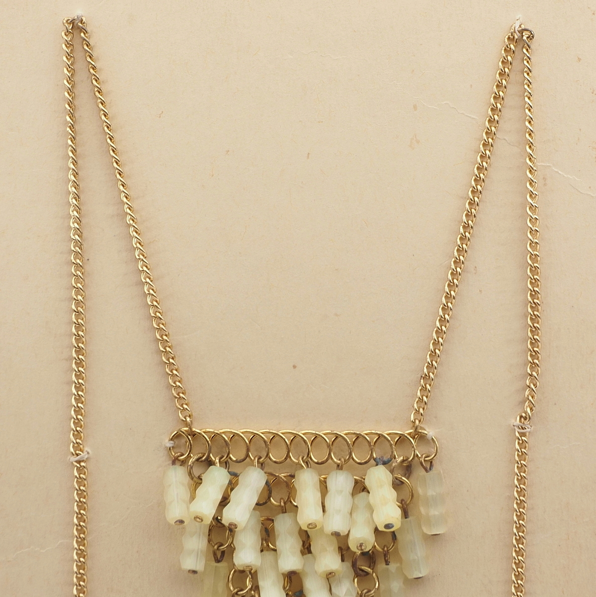 Czech vintage gold chain pendant necklace topaz satin atlas glass beads
