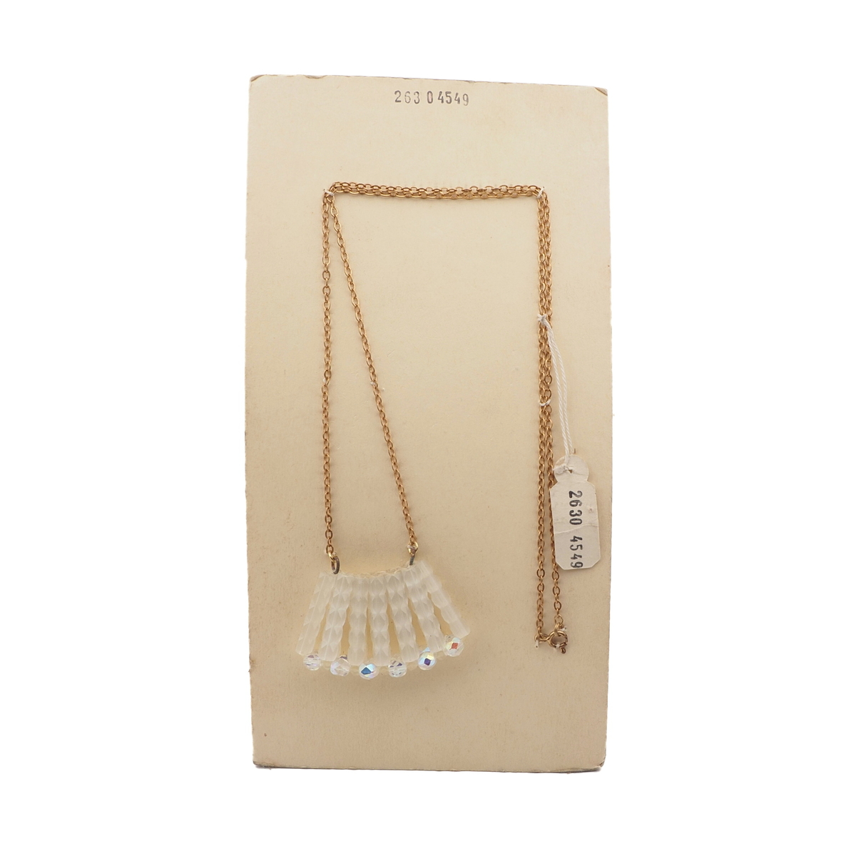 Czech vintage gold chain pendant necklace frost satin atlas bugle AB glass beads