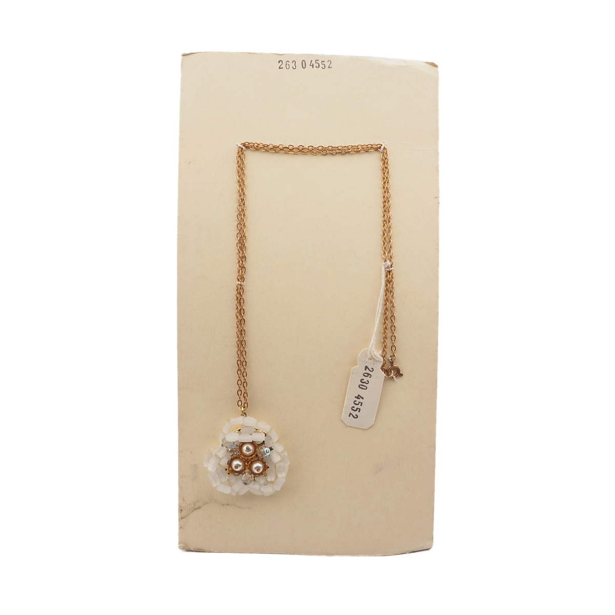 Czech vintage gold chain pendant necklace frost satin atlas pearl AB glass beads