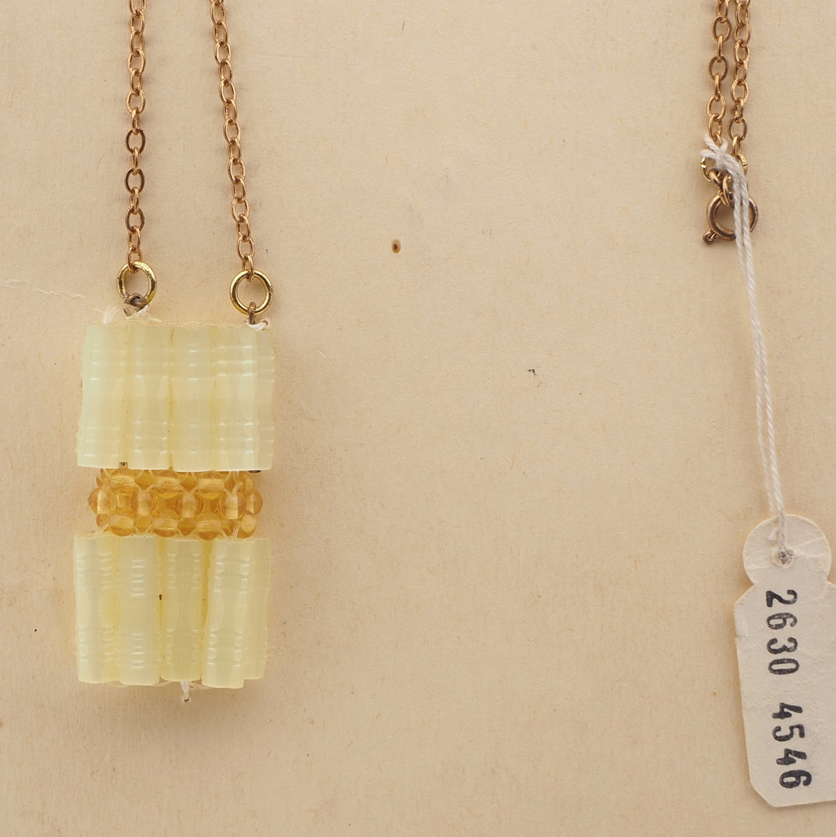 Czech vintage gold chain pendant necklace yellow satin atlas topaz glass beads