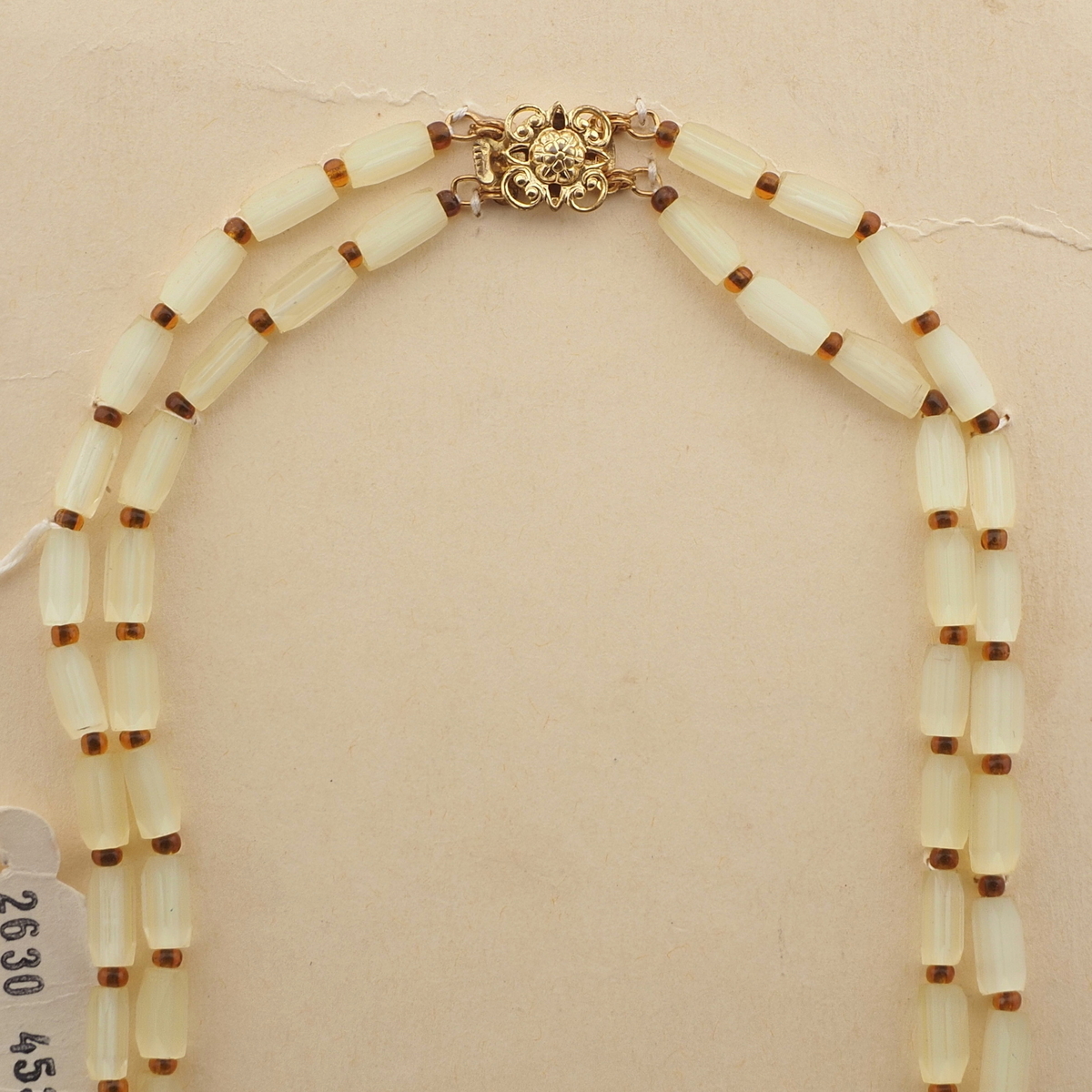 Czech vintage 2 strand necklace topaz yellow satin atlas bugle round glass beads