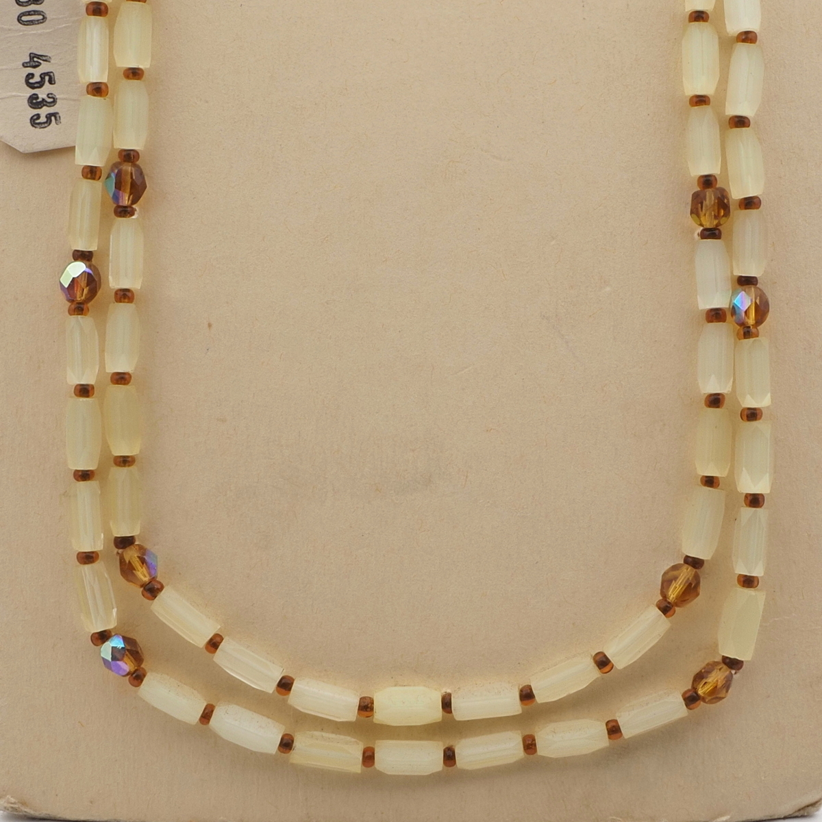 Czech vintage 2 strand necklace topaz yellow satin atlas bugle round glass beads