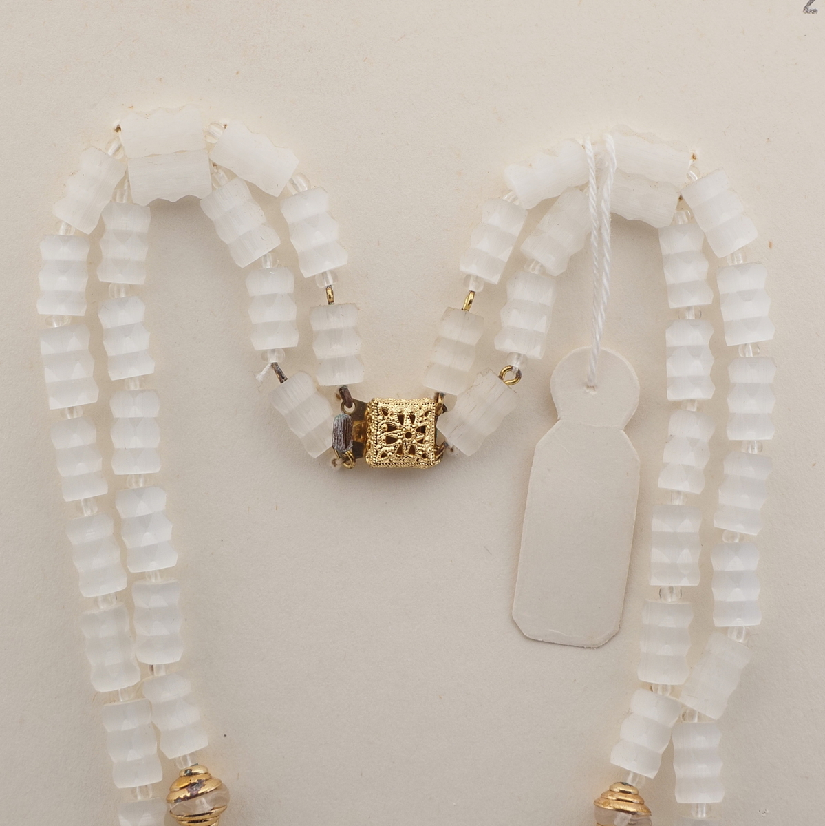 Czech vintage 2 strand necklace frost satin atlas bugle clear rondelle glass beads