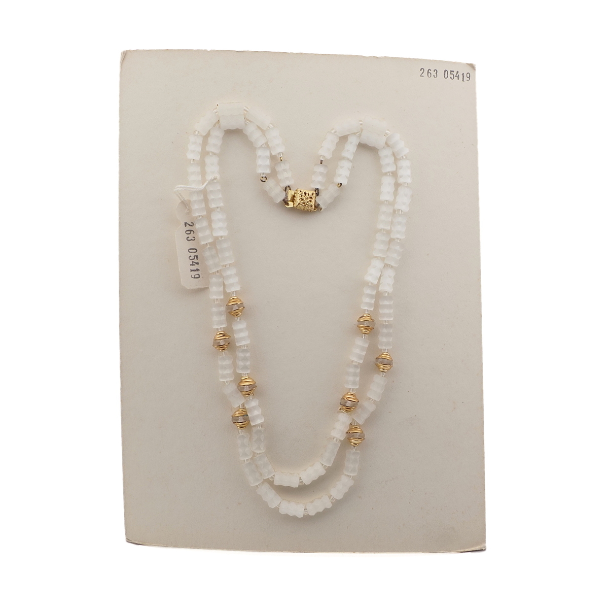 Czech vintage 2 strand necklace frost satin atlas bugle clear rondelle glass beads