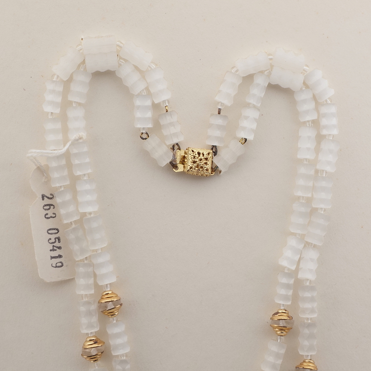 Czech vintage 2 strand necklace frost satin atlas bugle clear rondelle glass beads