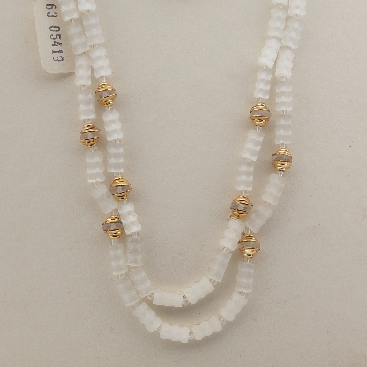 Czech vintage 2 strand necklace frost satin atlas bugle clear rondelle glass beads