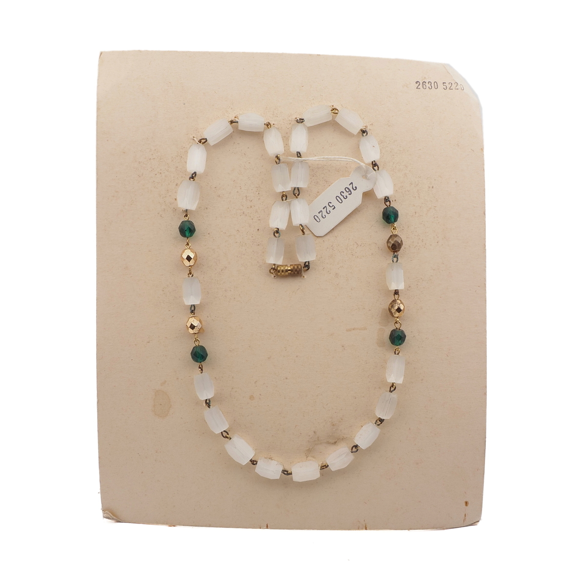 Czech vintage necklace frost satin atlas bugle green gold glass beads