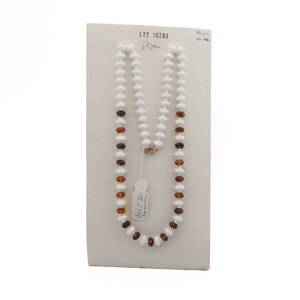 Czech vintage necklace white tortoise topaz rondelle glass beads 24"