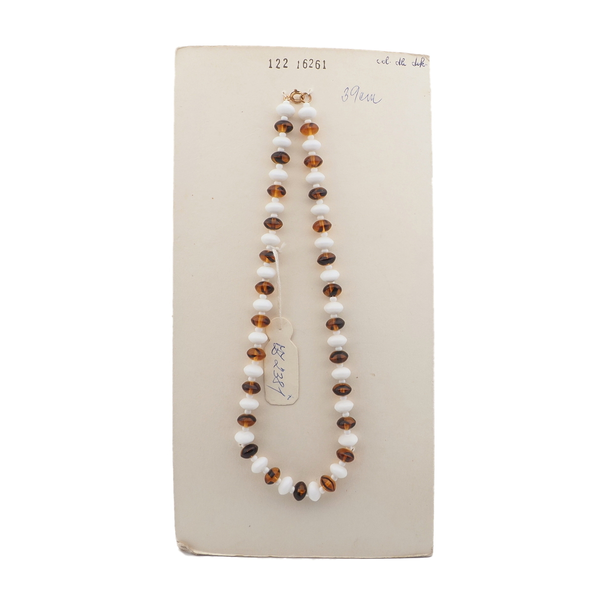 Czech vintage necklace white tortoise topaz rondelle glass beads 15"