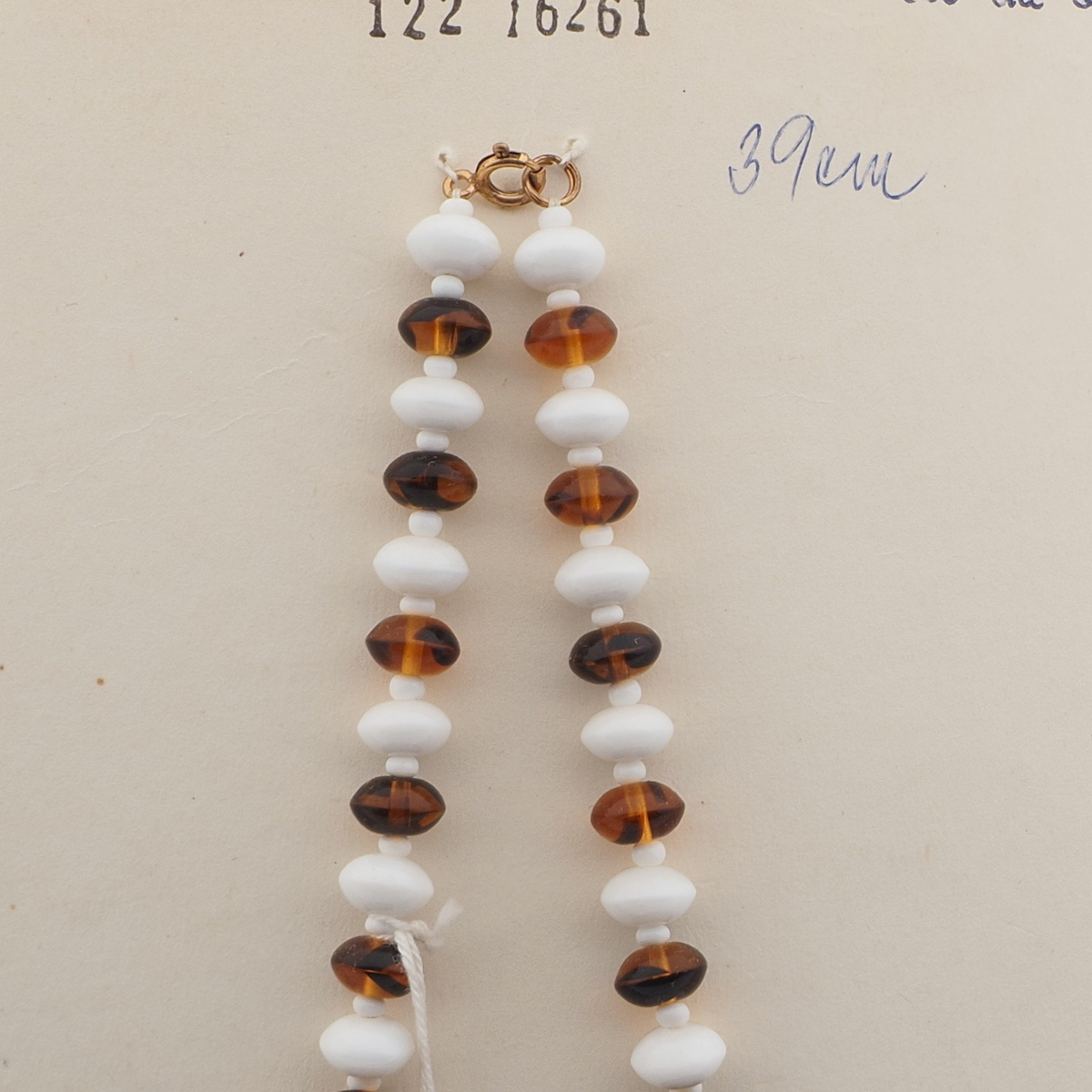 Czech vintage necklace white tortoise topaz rondelle glass beads 15"