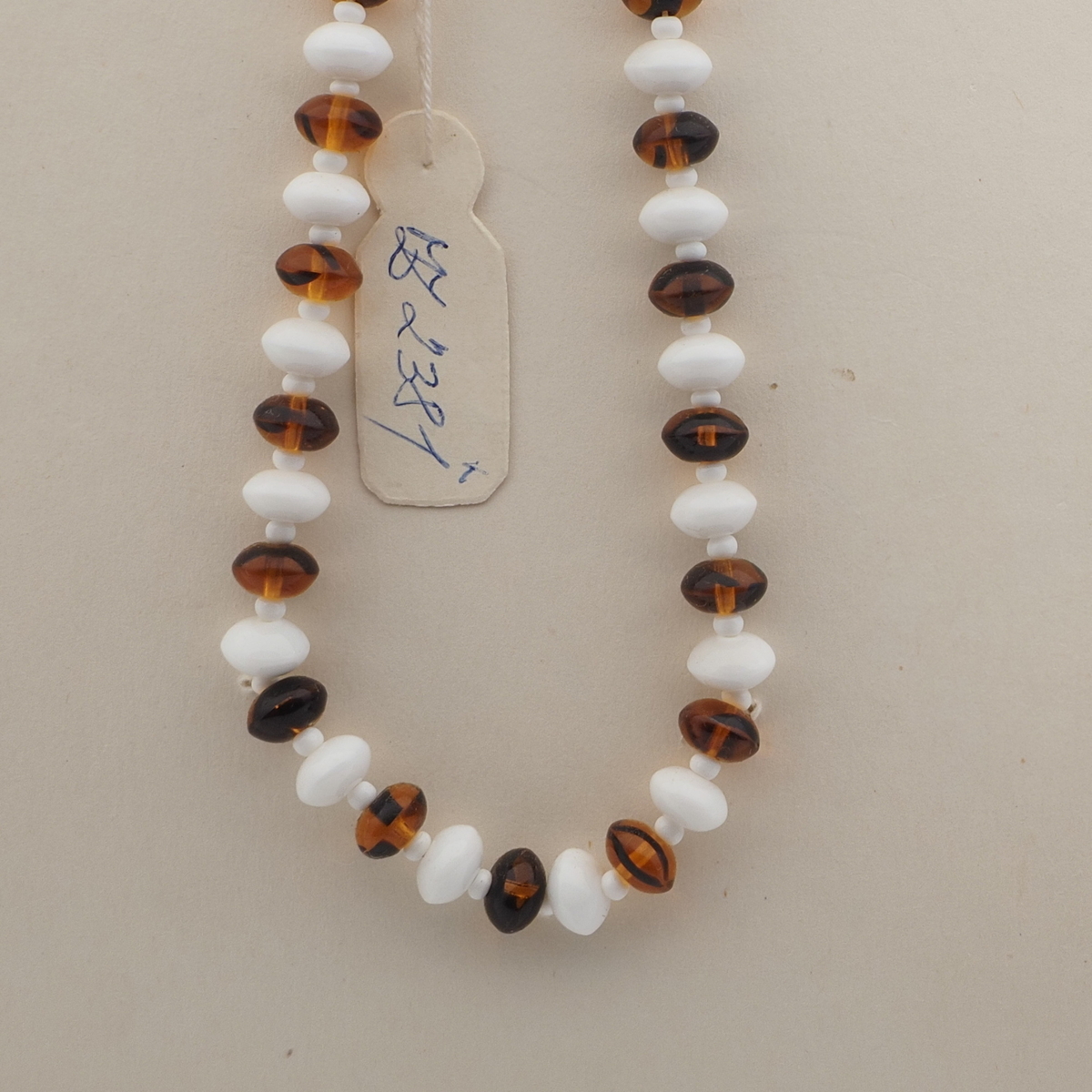 Czech vintage necklace white tortoise topaz rondelle glass beads 15"