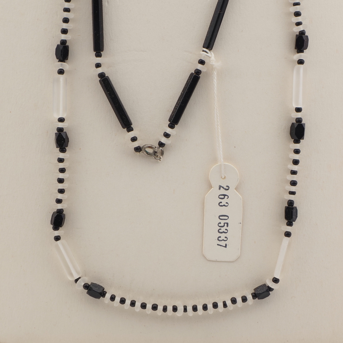Czech vintage necklace black frost bugle rondelle glass beads 30"