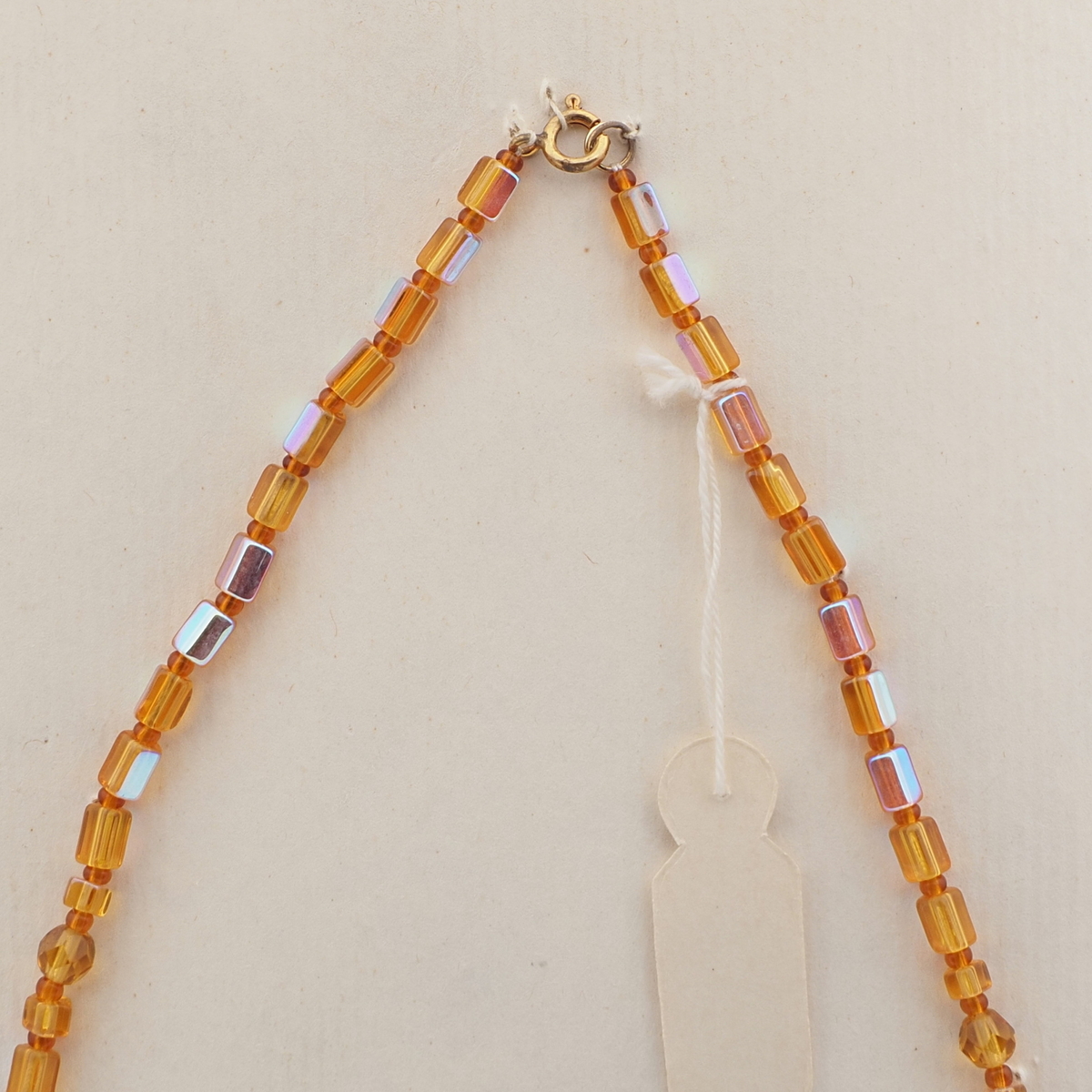 Czech vintage necklace vitrail topaz pentagon oval glass beads