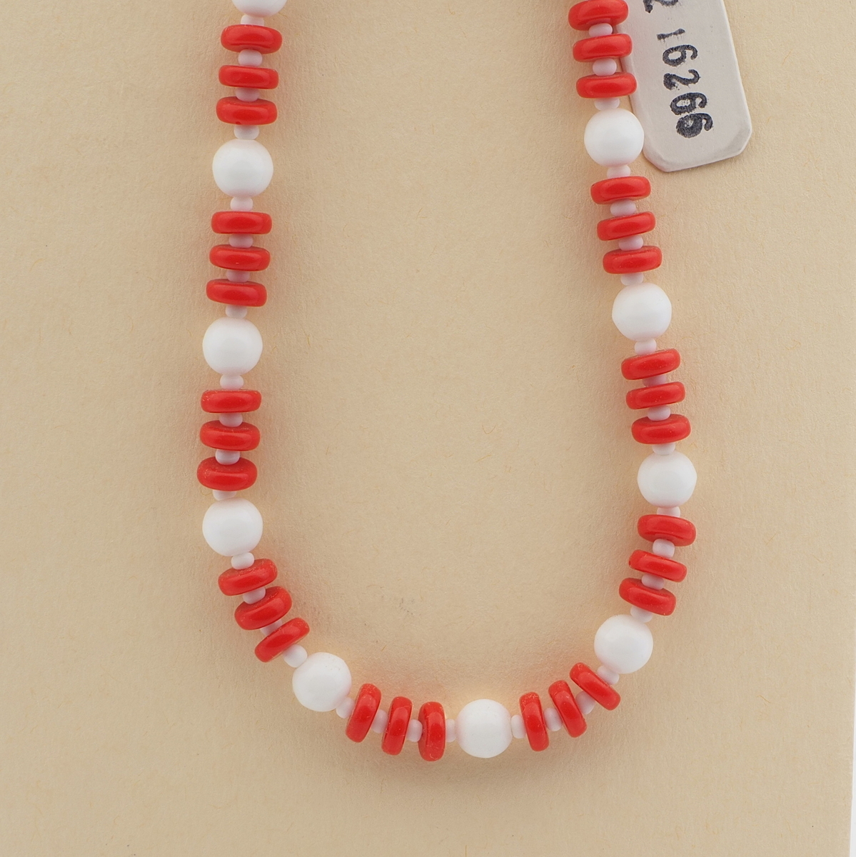 Czech vintage necklace red white round rondelle glass beads