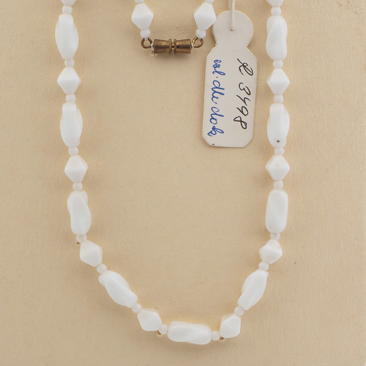 Czech vintage necklace white twist bicone glass beads