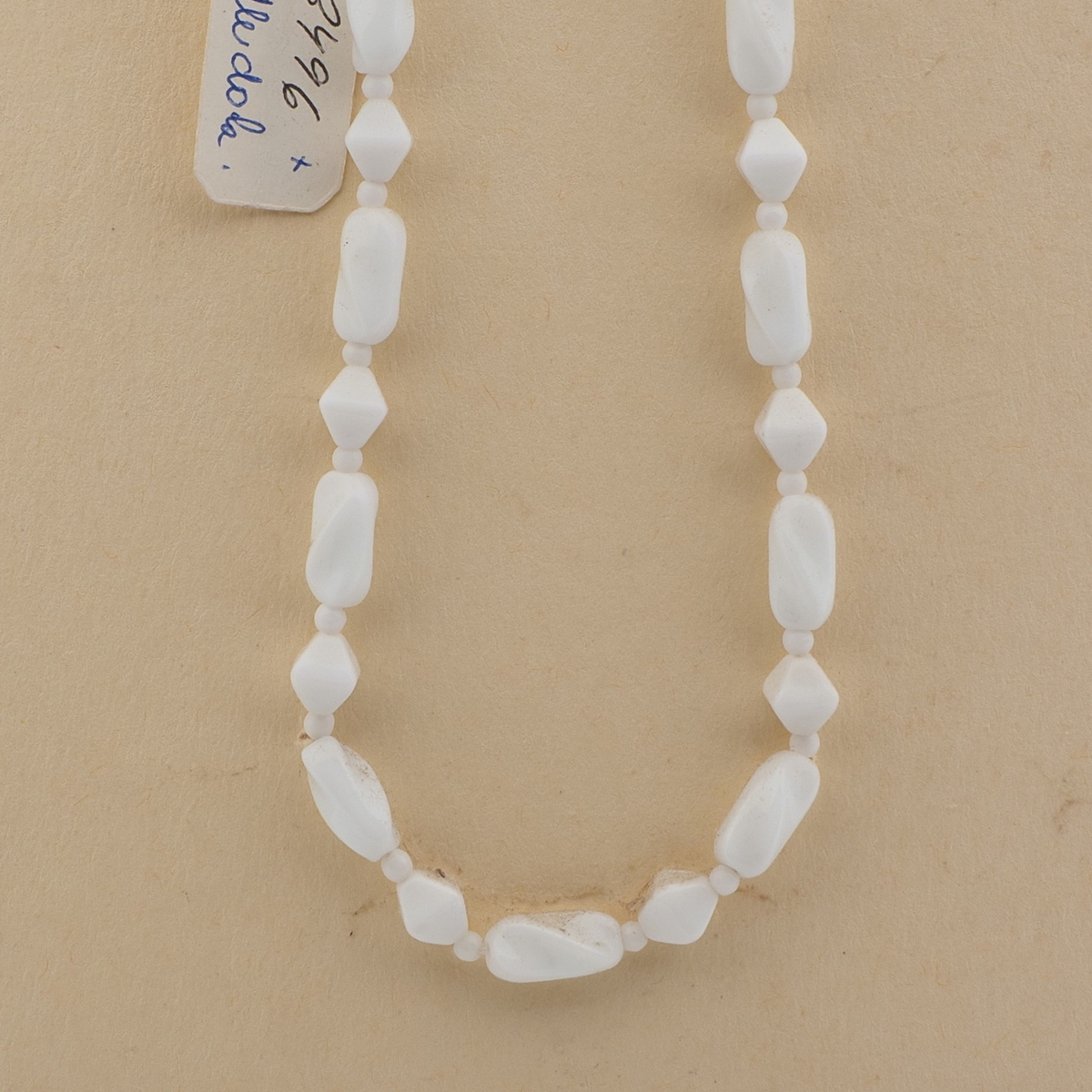 Czech vintage necklace white twist bicone glass beads 16"