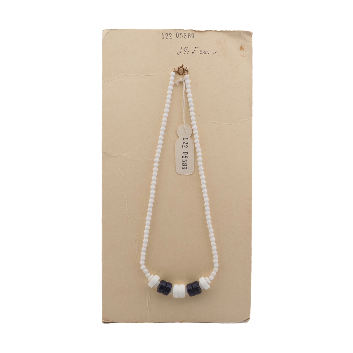 Czech vintage necklace white blue round rondelle glass beads 