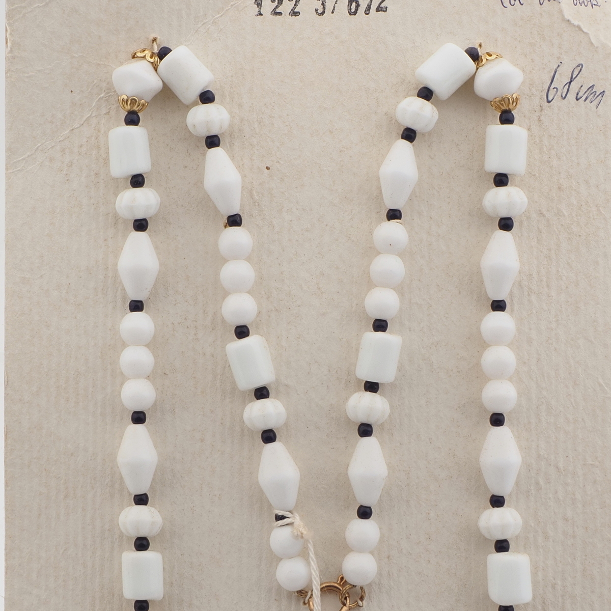 Czech vintage necklace white bicone flower bugle round glass beads 