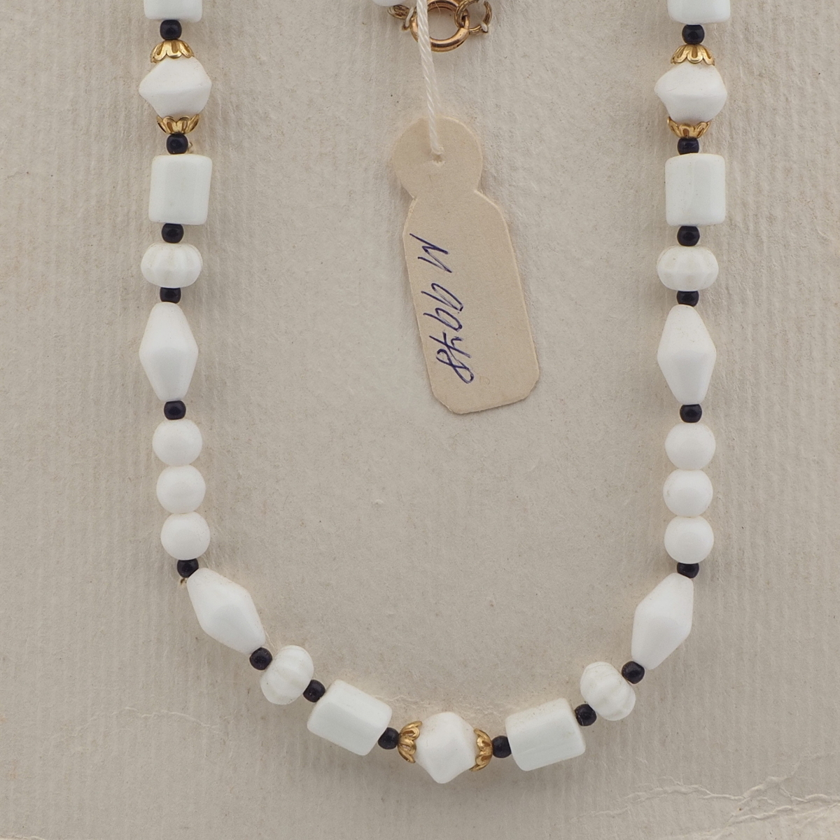 Czech vintage necklace white bicone flower bugle round glass beads 