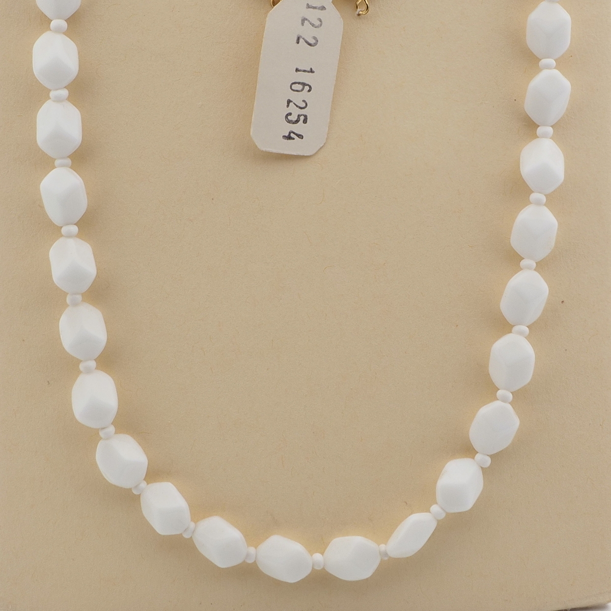 Czech vintage white hexagon glass bead necklace element