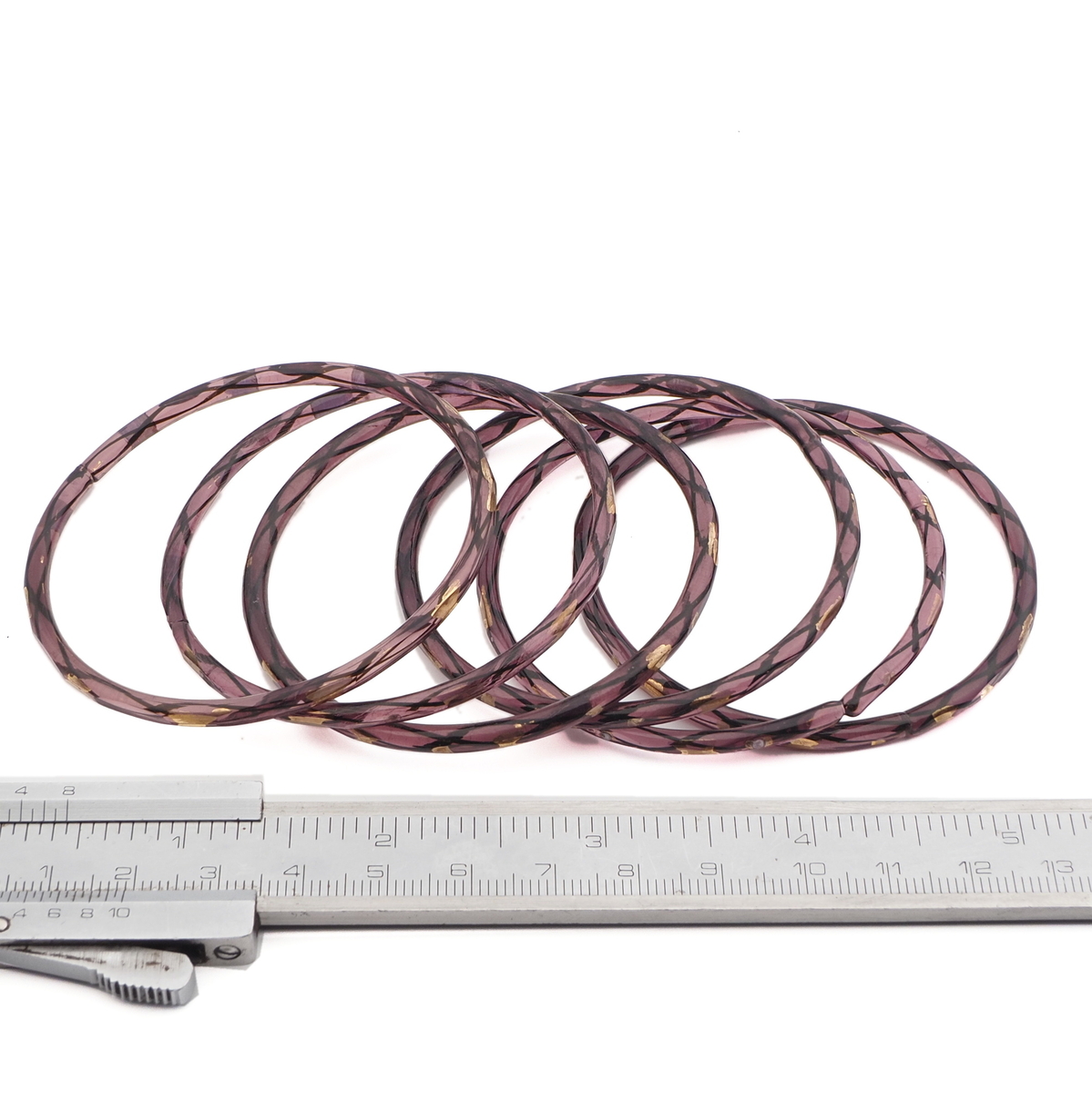 Lot (6) antique Czech filigree spiral lampwork purple glass bangles