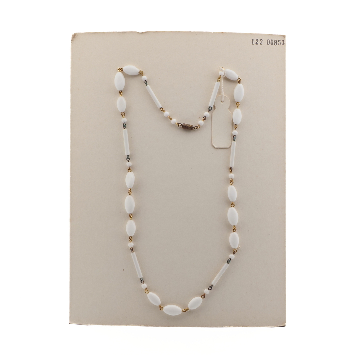 Czech vintage wired necklace white round oval bugle glass beads 20"