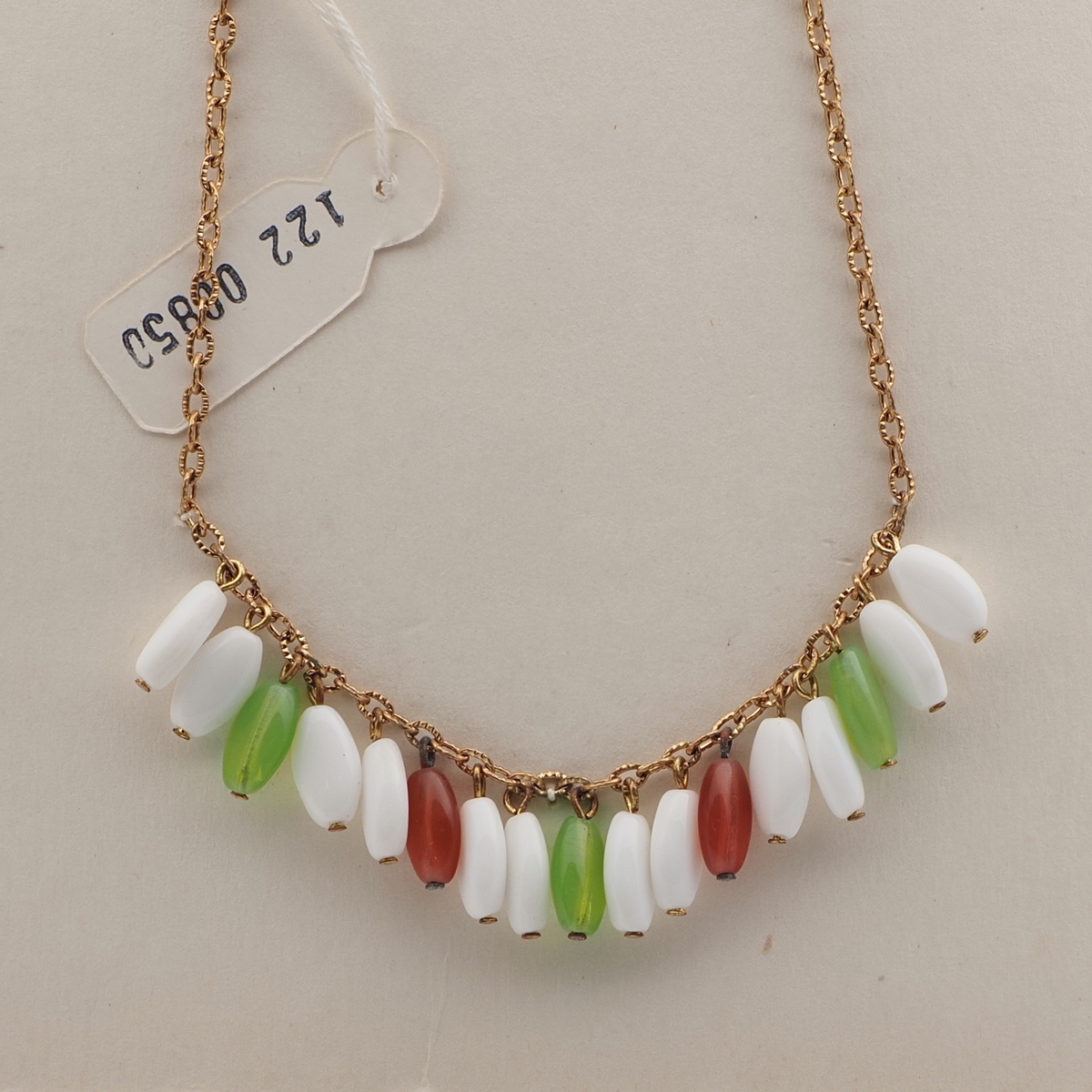 Vintage Czech chain necklace white green pink opaline pendant glass beads