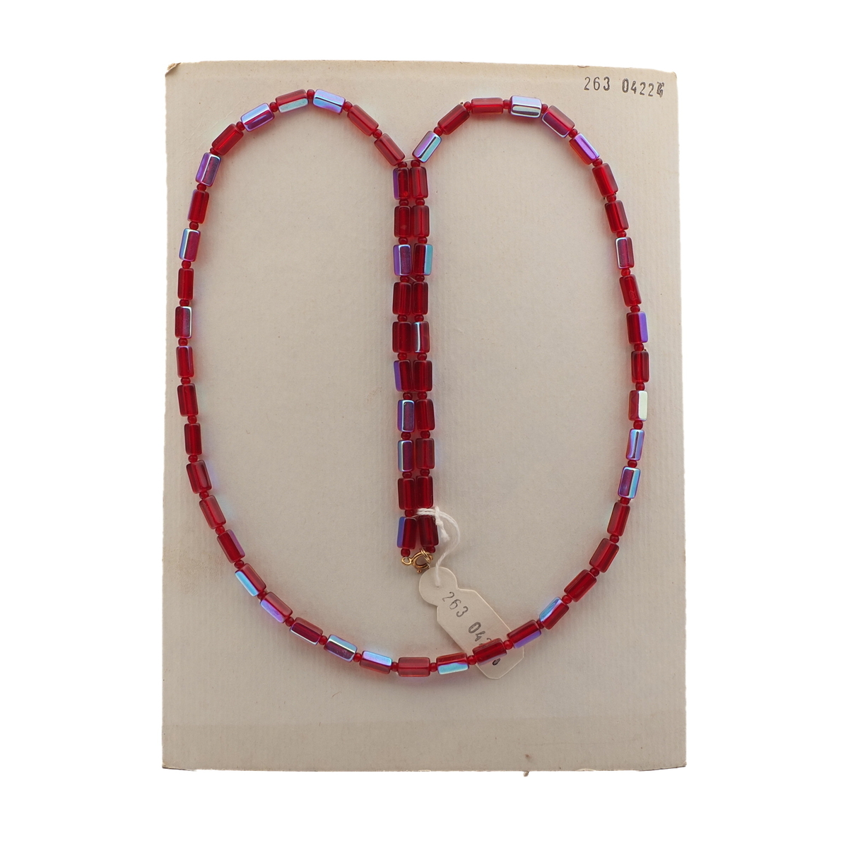 Vintage Czech necklace vitrail red pentagon glass beads 