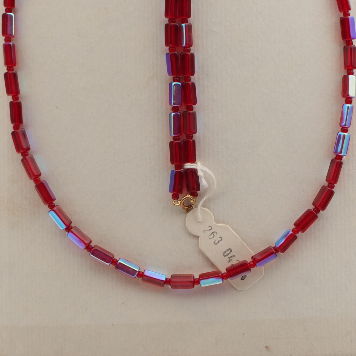Vintage Czech necklace vitrail red pentagon glass beads 