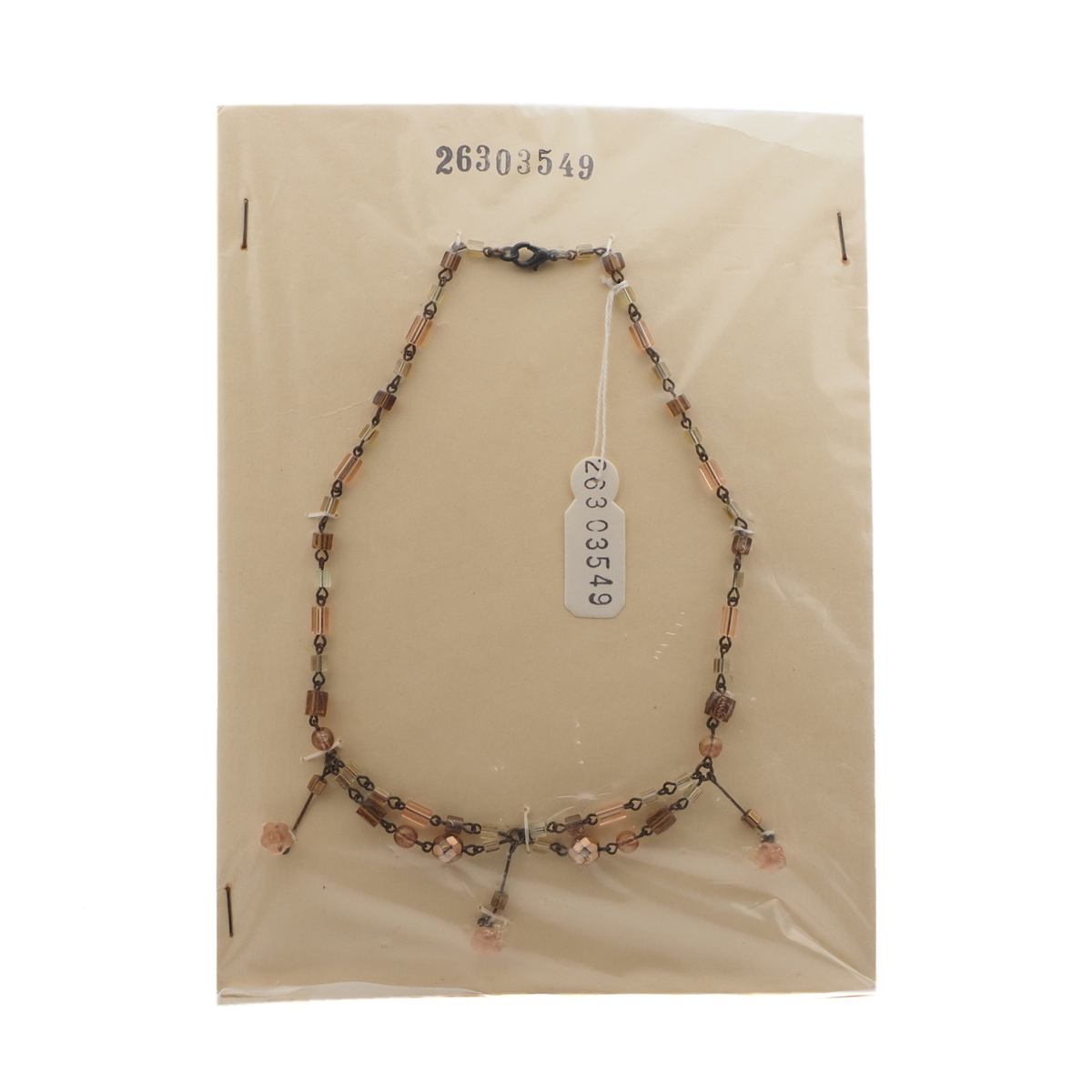 Vintage Czech link chain necklace metallic lustre flower pendant glass beads