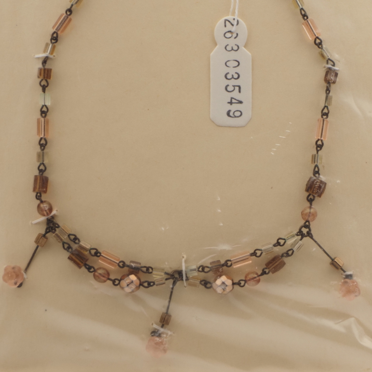 Vintage Czech link chain necklace metallic lustre flower pendant glass beads