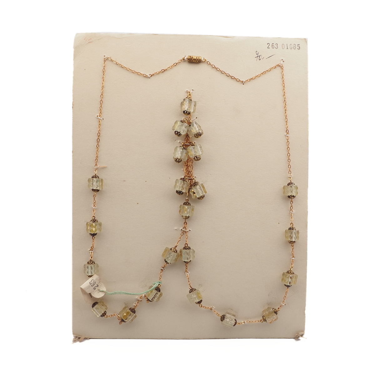 Vintage Czech chain necklace clear pentagon bugle cluster glass beads