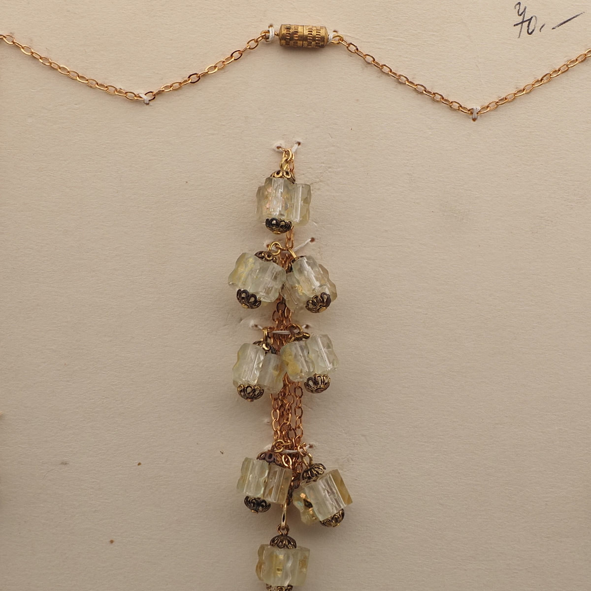 Vintage Czech chain necklace clear pentagon bugle cluster glass beads
