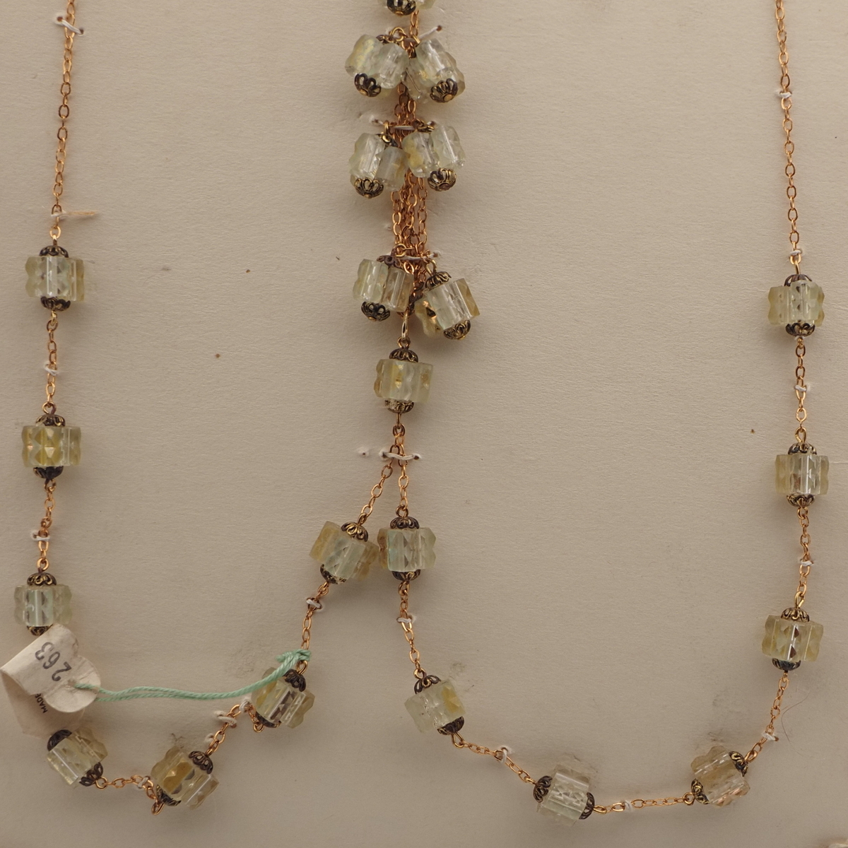 Vintage Czech chain necklace clear pentagon bugle cluster glass beads
