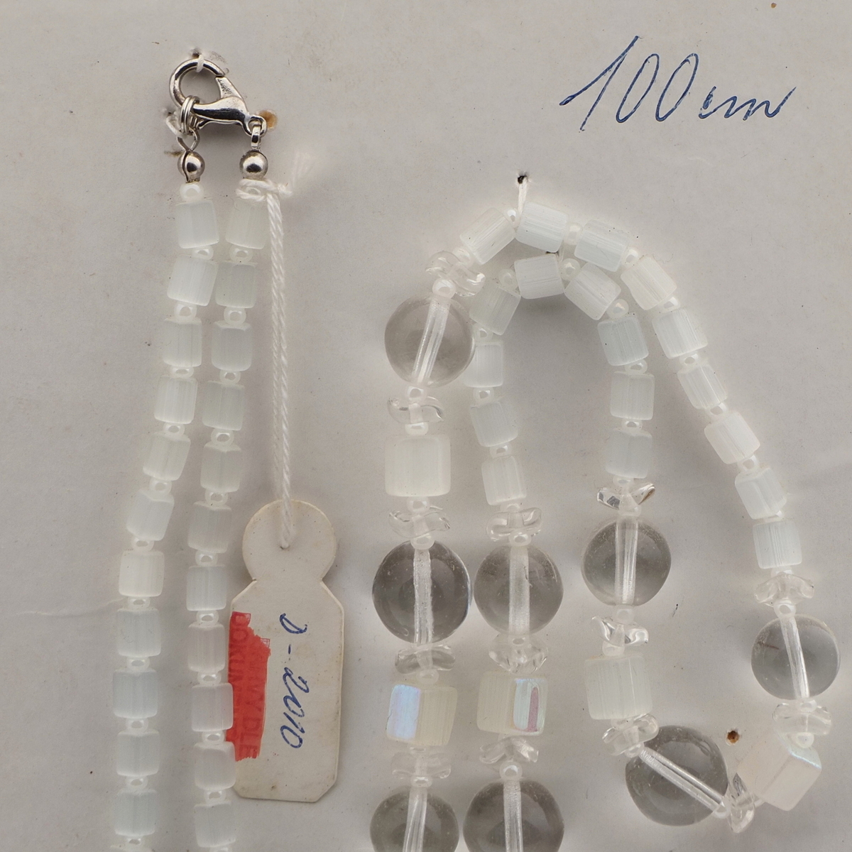 Vintage Czech necklace clear satin atlas glass beads 39"