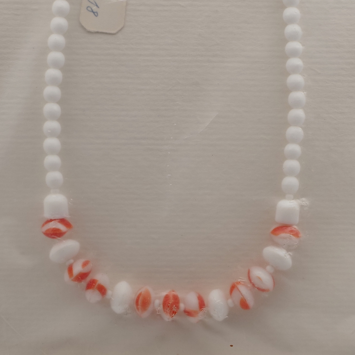 Vintage Czech necklace white round brown marble rondelle glass beads
