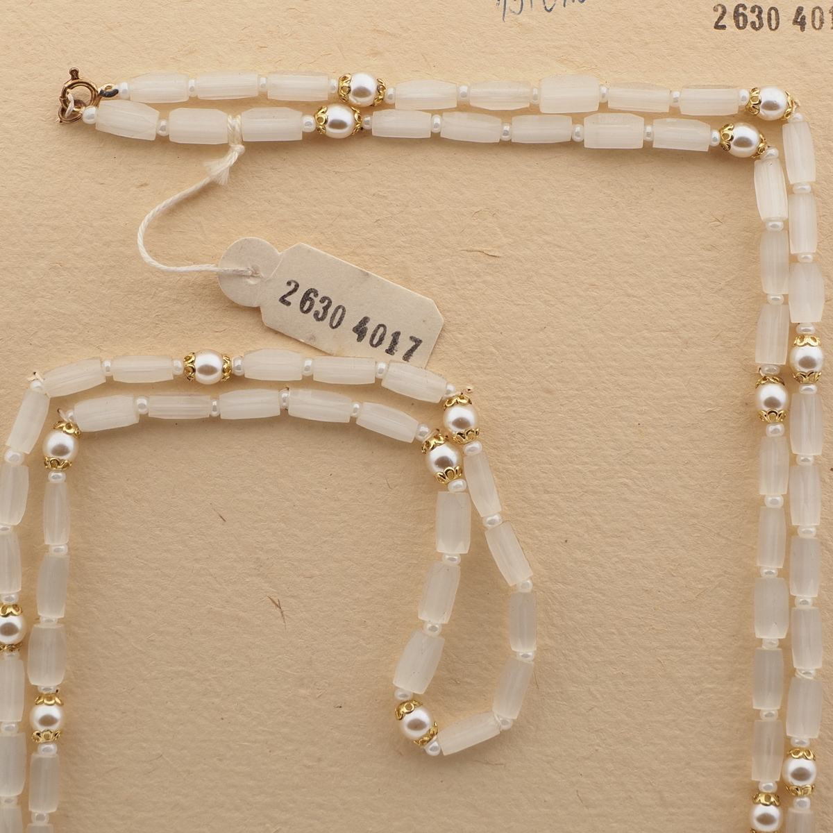 Vintage Czech necklace frost satin atlas pearl glass beads 52"