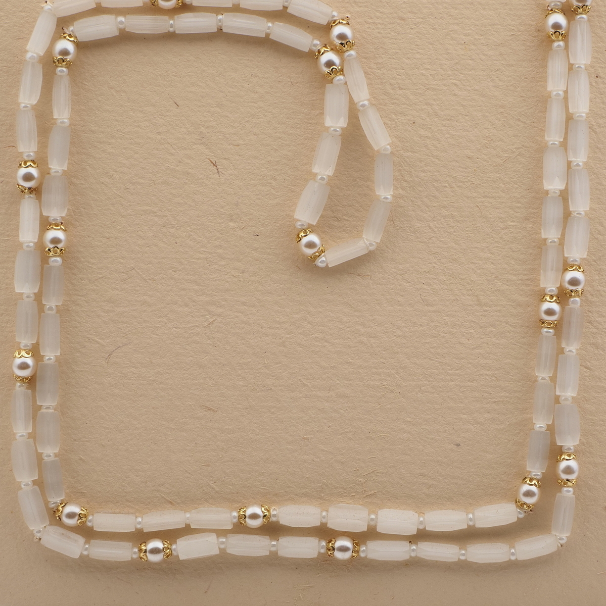 Vintage Czech necklace frost satin atlas pearl glass beads 52"