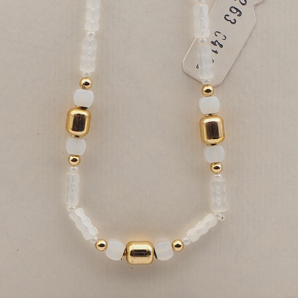 Vintage Czech necklace frost satin atlas opaline glass beads 