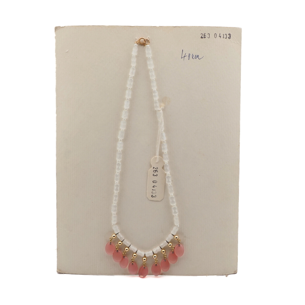 Vintage Czech necklace satin atlas pink opaline pendant glass beads 