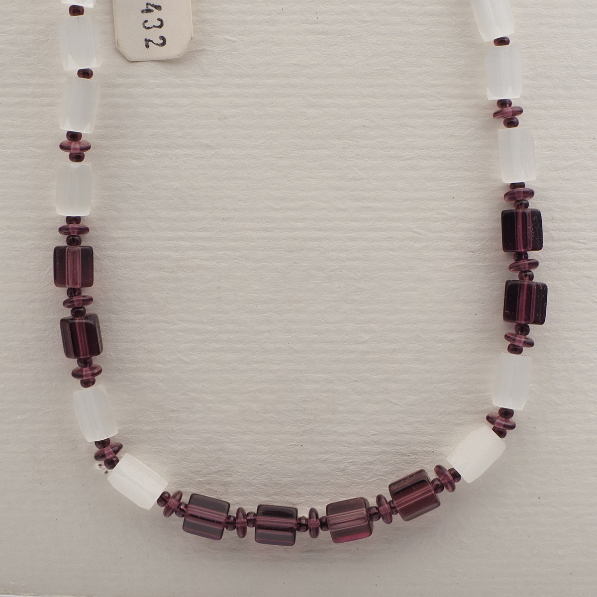 Vintage Czech necklace satin atlas purple glass beads 