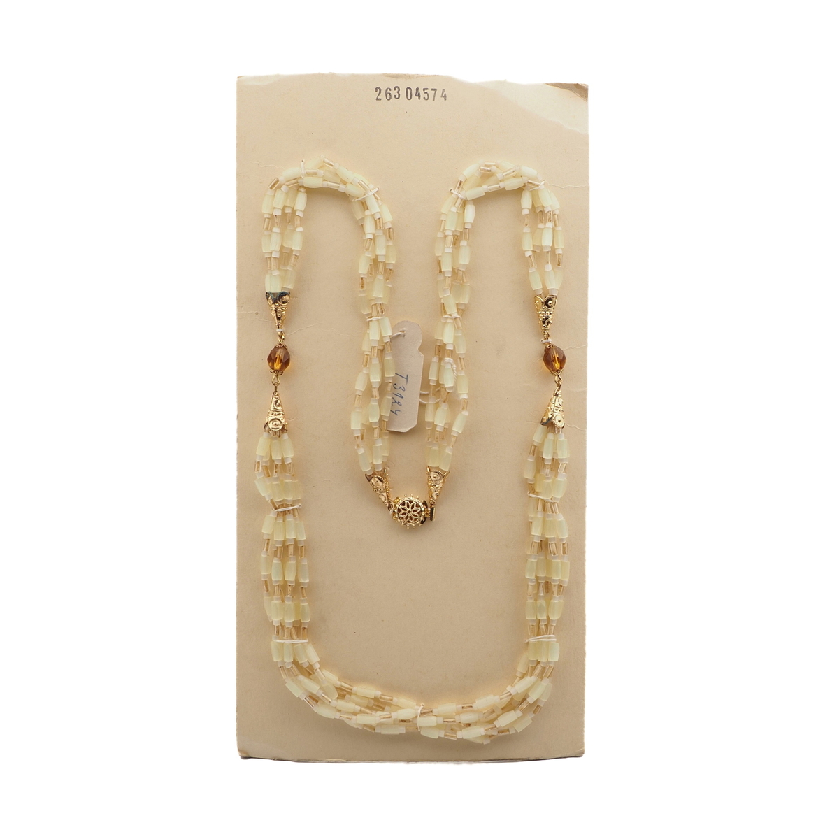 Vintage Czech 4 to 6 strand necklace topaz yellow satin atlas glass beads 